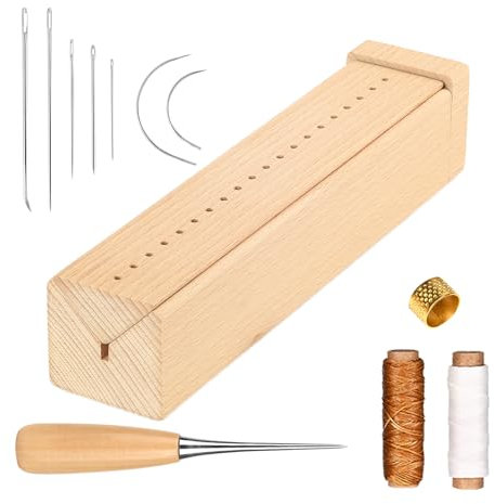 Book Binding Cradle,Beech Wood Book Binding Kits,Used for Book Binding Hole Puncher,Handmade Bookbinding Supplies, Book Binding Machine (Book Binding Cradle&Awl&Thimble Ring&Needle&Thread)