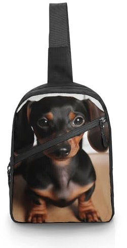JTREHY Brusttasche, niedlicher Wiener Wiener Wursthund, bedruckte Kuriertasche für Damen und Herren, faltbare Reise-Umhängetasche für Wandern, Reisen, Sport, Workout, Schwarz, 30,5 x 21,6 x 6,3 cm,