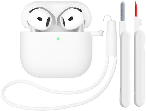 Mocarheri Custodia Case Compatibile con AirPods 4 2024 con Kit di Pulizia, Premium Silicone per Airpods 4 Custodia Cover Custodia protettiva in silicone antiurto, LED Frontale Visibile, Bianco