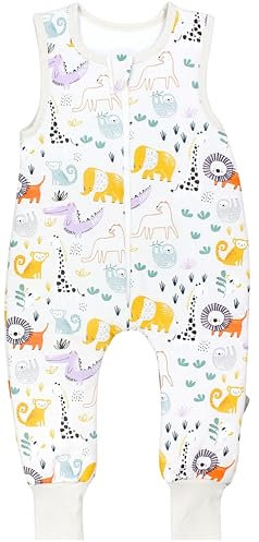 TupTam Schlafsack mit Füßen – Ganzjahresschlafsack Baby 2.5 TOG aus Baumwolle, OEKO-TEX zertifiziert, Farbe: Safaritiere bunt, Größe: 80-86