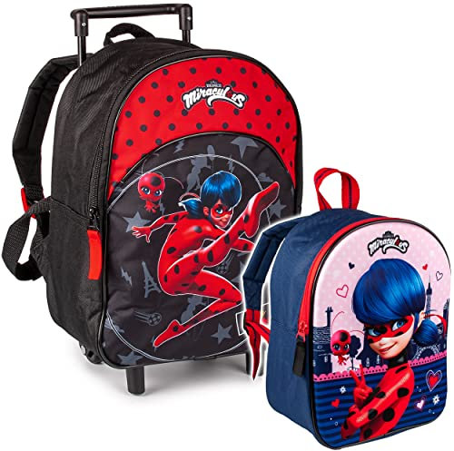 alles-meine.de GmbH 2 TLG. Set: Kinder Trolley & Rucksack Miracul. - Ladybug und Cat Noir wasserabweisend & beschichtet - für Mädchen & Jungen - Trolly mit Rollen - Kindertro..