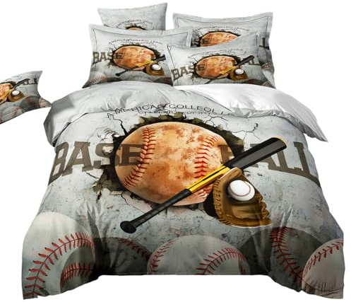 VOGIAY Baseball Bettwäsche 135x200, 3D Baseball Muster Bettbezug, Jugend und Kinder Baseball Serie Bettwäsche Set, Mikrofaser Bettbezug mit Kissenbezug