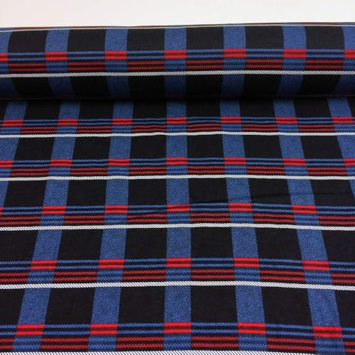 Fabreco Flanell Meterware – Karo, Baumwollstoff, 1lfm, Stoffbreite 150 cm - Schwarz-Blau A3