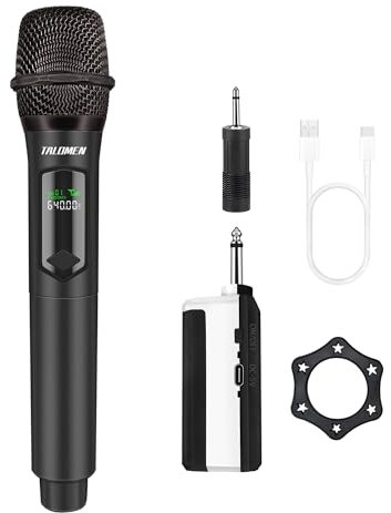 talomen,Micrófono Inalámbrico,2.4GHz Microfonos Inalambricos Set con Receptor,Microfono Inalambrico Karaoke Profesional,Microfono Dinámico Recargable,160ft,para Karaoke,Boda,DJ,Fiesta,K60-1 Negro