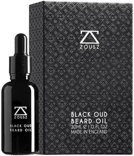 ZOUSZ Black Oud Bartöl für Männer – Natürliches Bartwachstumsöl mit Argan- und Avocadoölen – Sandelholzduft – Erweicht, stärkt und pflegt das Gesichtshaar – 30 ml Flasche
