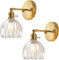 TOKTOP Lot de 2 Applique Murale Fleur Vintage Laiton Doré et Transparent Vert avec Interrupteur Lampe Murale E27 Luminaire Murale pour Salle de Bain Chambre Salon Cuisine