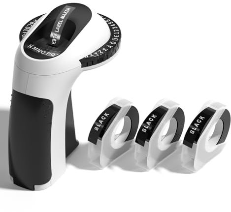 Phomemo Embossing Label Maker,Embossed Label Maker Machine with Tape,E975 Emboss Label-Maker 3D Labeller,Vintage Label Printers for Home Use,Office and DIY with 3pcs Black Tape 9mm