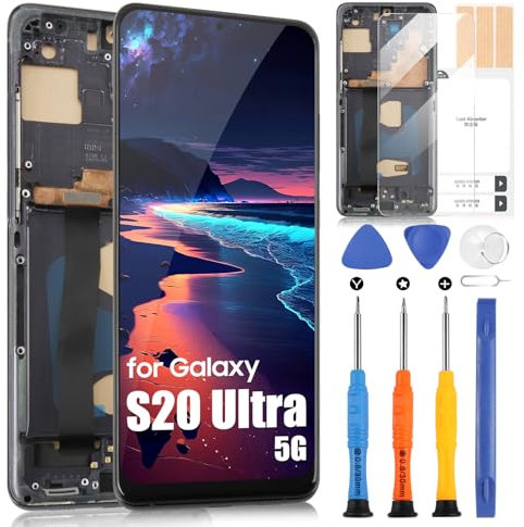 ARSSLY Incell Display für Samsung Galaxy S20 Ultra 5G LCD Display für Samsung S20 Ultra 5G G988U G988B Touchscreen Digitizer Assembly Reparatur Set (Schwarz mit Rahmen, keine Halterung für