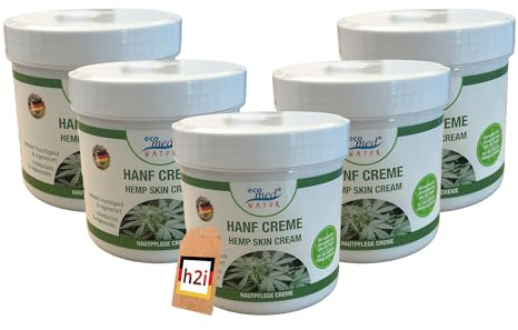 h2i Hanf Creme Multipack – 5×250 ml – Feuchtigkeitsspendende Hautpflege mit Hanföl & Kokosöl – Für trockene & raue Haut – Regenerierende Pflegecreme – Vegan – Made in Germany