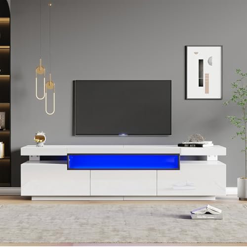 ZESTIFY TV Stand Cabinet for 70-inch TV High Gloss TV Stand Unit with LED Lights 160CM, 3 Drawers, 3 Open Storage Space, for Bedroom Living Room Home Furniture