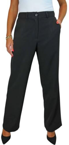 Women's High Waisted Wide Leg Trousers with Half Elastic Waistband | Ladies Straight Leg Tailored Office Work Trousers, Comfort Fit Waist