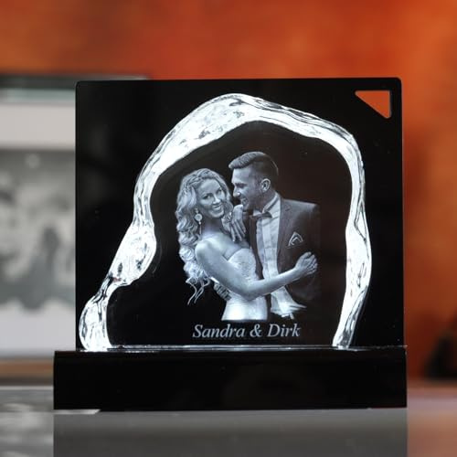 contento | 3D Glasfoto | Rock Premium | Kristallfoto gelasert | 3D Glasblock Felsen mit Deinem Foto | Geschenk zu Weihnachten | Geschenkidee Familie, mit Premium Rückwand + Beleuchtung