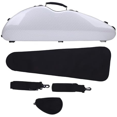 Srliya Full Size Violin Box Violin Hard Case Built in Hygrometer Double Strap White Color Carbon Fiber 4/4 Full Size Violin Box Case with Coded Lock