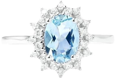 Whoiy Damenring Weissgold 375 mit Aquamarin, Hochzeits Ring Halo 9k Echtgold 1.5ct Aquamarin Verlobungs Ring für Frauen Größe 63 (20.1)
