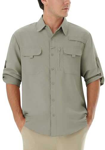 Autsel Mens Hiking Shirts Long Sleeve UPF 50+ Sun Protection Outdoor Shirts | Breathable quick dry button down shirt with pockets, designed for outdoor walking, fishing, golfing, travel and camping