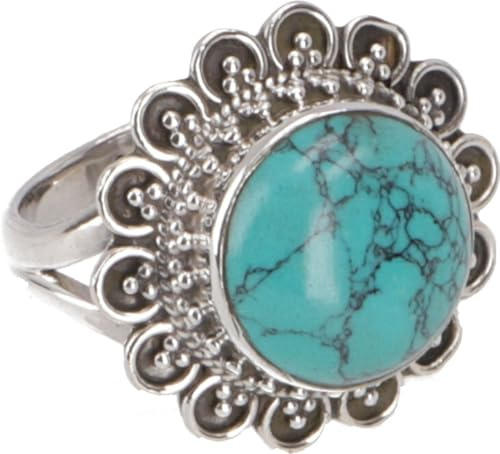 GURU SHOP Boho Silberring, großer floraler Halbedelsteinring, Damen, Türkis