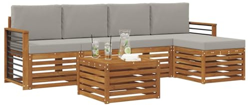 vidaXL Sofagarnituren 6 pcs Natürlich und Hellgrau Massivholz Akazie, Moderner Garten-Sofa, haltbare Terrasse Sitzgelegenheiten, bequemes Lounge-Möbel für draußen