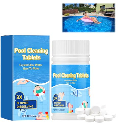 Chlortabletten für Pool, 100PC Clortabellten Pool 4 in 1 Langzeit mit Desinfektion, Chlortabletten für Whirlpool, Pools Cleaning Tablets, Reinigungstabletten für Pools, Wassertank,Whirlpool, Spa(100g)