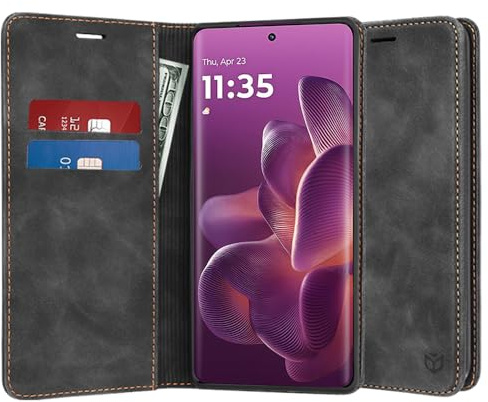 Techsuit für Motorola Edge 60 Pro Flip Wallet Hülle mit Kartenfächern, Ständer, Rundum Schutz, Kratzfest, Staubschutz, Elegantes Design, Confy Cover Series, PU Leder, Schwarz