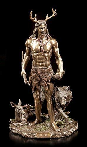 Herne Figur - Der Gehörnte Gott mit Tieren | Veronese Deko Statue Cernunnos