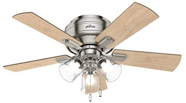 Hunter Indoor Low Profile Ceiling Fan, with Pull Chain Control - Crestfield 42 inch, Brushed Nickel, 52154