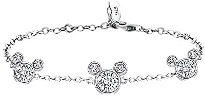 MixiuEuro Micky Armbänder für Damen und Mädchen, 925er Sterlingsilber, Maus-Armbänder, Schmuck, Geschenk für Mädchen und Kinder, Einheitsgröße, Cubic Zirkonia, Zirkonia