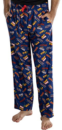 Marvel Comics Men's Avengers Iron Man Captian America Hulk Thor Spider-Man Logos Sleep Lounge Pajama Pants (LG) Blue