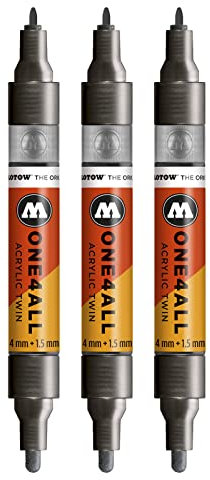 Molotow One4All Acrylic Twin Marker (Strichstärke 1.5 mm und 4 mm, hochdeckend und permanent) 3 Stück Farbe 223 metallic schwarz