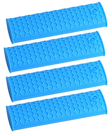 HEMOTON 4pezzi Manici Antiscivolo Silicone per Pentole Copertura Presine per Manici di Padelle Colore Blu Candy Protezione Contro Le Bruciature
