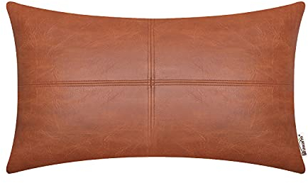 BRAWARM Hochwertiger Kissenbezug für Sofa, Couch, Heimdekoration, einfarbig, luxuriöses Kunstleder, handgenäht, 30cm x 50cm Cognac