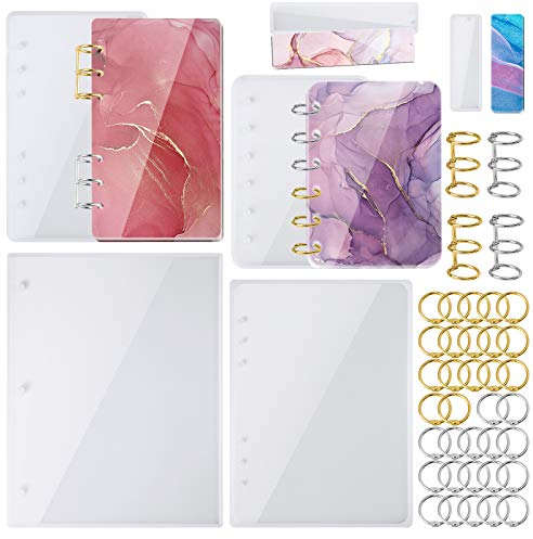 NiArt A4 große Notizbuch-Einband, Epoxidharz, Silikonformen, A4, A5, A6, A7, Lesezeichen, 40 Stück, lose Blätter, Ringe, Kit, handgefertigt, Achat, Kunsthandwerk, weich, glänzend