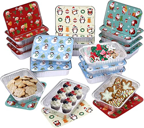 20pcs Foil Pans with Lids Rectangular Food Containers Foil Pans with Covers Takeout Pans for Holiday Festival Christmas