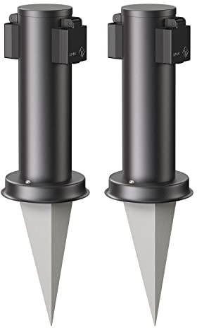 ledscom.de 2 pzas. Toma de jardín PORU con piqueta de Tierra para Exteriores, 2 Polos, Acero Inoxidable, Negro, Redondo, 27cm
