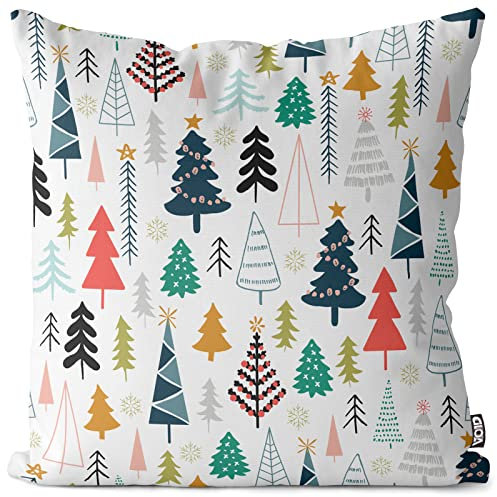 VOID Christbaum Wald weiß Kissenbezug Kissenhülle Sofakissen Kissen Deko Weihnachten Winter Weihnachtsdeko, Kissen Größe:40 x 40 cm