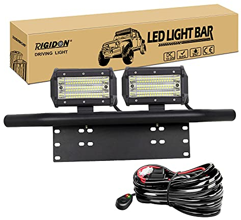 RIGIDON 2 Pcs 5 zoll 13cm 135W led arbeitsscheinwerfer mit 12V kabelbaum und kfz kennzeichenhalterung, Außen led flutlichtstrahler offroad beleuchtung für Auto SUV LKW, 4x4 Fahrzeuge, 6000K Weiß