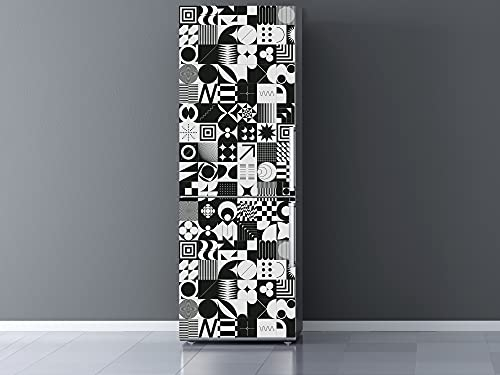 Oedim Vinilo Frigorífico Arte Contemporáneo Blanco y Negro, Vinilo Decorativo para neveras, decoración para cocinas, Pegatina Nevera