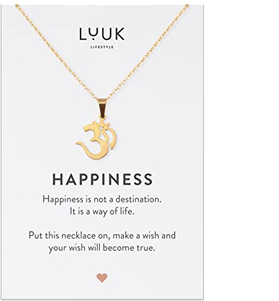 LUUK LIFESTYLE Edelstahl Halskette mit Anhänger für Damen, filigraner Schmuck, Glücksbringer, Freundschafts Kette, Geschenk für Frauen & Mädchen, Om I Goa, gold