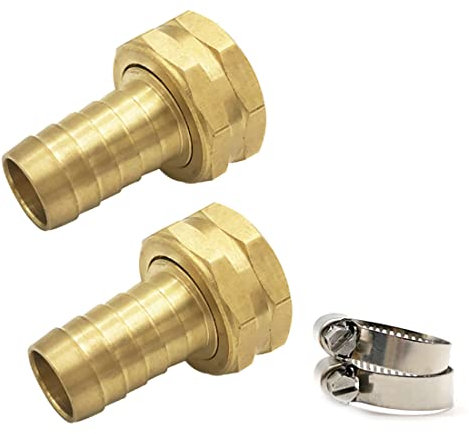 wowoda Lot de 2 raccords femelles en laiton pour tuyau d'arrosage avec pince en acier inoxydable Filetage 1,9 cm x 1,5 cm