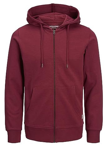JACK & JONES Jjebasic Sweat Zip Hood Noos Felpa Sportiva con Cappuccio, Rosso (Rhododendron), S Uomo