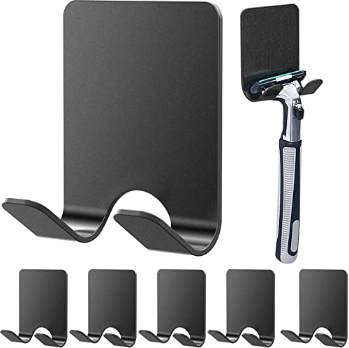 Gorffy Rasierhalter Dusche, Mehrzweckhaken Edelstahl Wasserdichte Wandhaken Selbstklebend, Rasierer Halterung Dusche, Badezimmer Haken Ohne Bohren Rasier Halterung (Schwarz, 6 Stück)