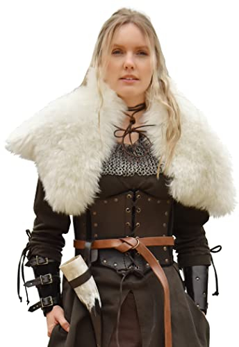 Battle-Merchant Mittelalter Fell Wikinger Lammfell echt Naturfell Tierfell Verkleidung Schulterfell | für Damen und Herren mit Befestigung | weiß