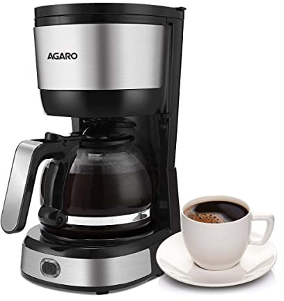 AGARO Royal Drip Coffee Maker, 4 Big Cup At A Time, Auto-Shut Off, Small Drip Coffeemaker, Compact Coffee Pot Brewer Machine with Cone Filter, Borosilicate Glass and Hot Plate, Stainless Steel
