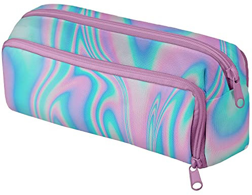 Mäppchen Federtasche 3 Fach Bunte Federmäppchen Schüleretui Stiftemappe mit Reißverschlüssen Netztaschen und Gummiband Stiftehalter Holo [152]