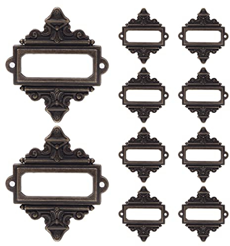 10 Stück Bronze Etikettenhalter Antiker Etikettenrahmen Metall Label Visitenkartenrahmen Schublade Schrank Kartenhalter Tag für Schubladen Aktenschränke (Typ C, 55x62mm)