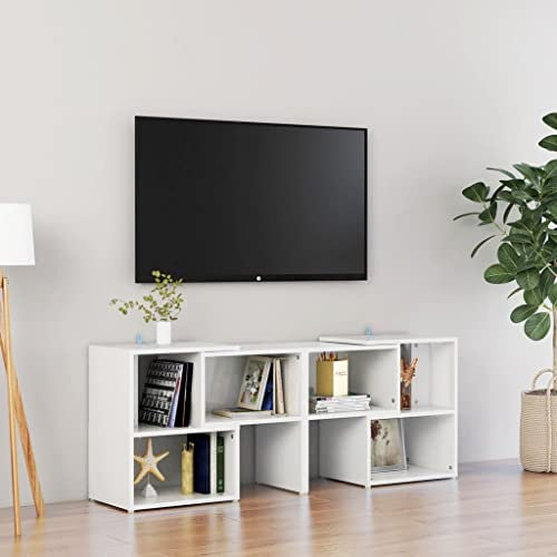 WIFESE Meuble TV Blanc Brillant 104x30x52 cm Aggloméré Meuble Television Style Industriel Table TV Support de TV Décoration Salon Etagère Rangement Magazines Livres Plantes Cadres Photo