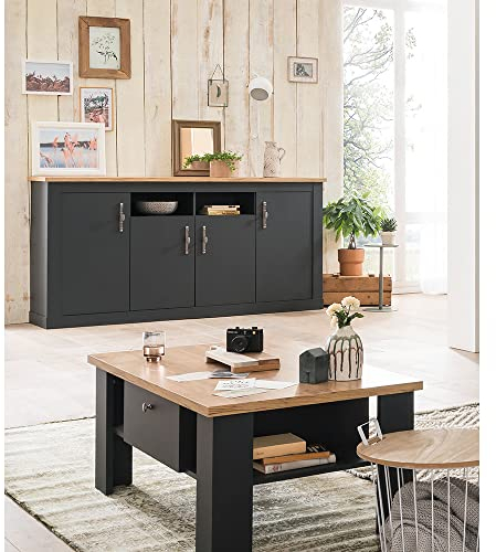 Lomadox Wohnzimmer Möbel Set in anthrazit mit Wotan Eiche Nb.