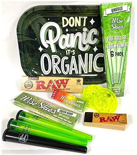 Wise Skies Dont Panic Its Organic Rolling Tray Gift Set Pre Rolled Cones