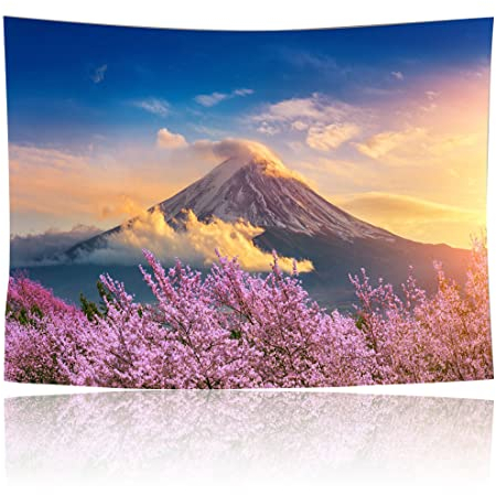 IUDWCG - 1 Pcs Mount Fuji Kirschblüte Dämmerung Kunst Wandteppich Japanische Wandteppich Wand Hintergrund Hängen Hintergrund Banner Natur Kunst Zimmer (59,1 x 51,2 Zoll)