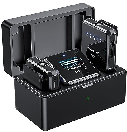 TTQ Wireless Lavalier Microphone with Noise Cancellation, 656ft Transmission, 24H Battery Life, Compact Wireless Lapel Microphone System for DSLR Cameras/iPhone/Android/Live Streaming (Black)