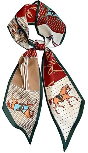 kcctoo Kopftuch für Damen, Maulbeerseide, quadratischer Hals, Satin-Schal für Tasche, Haarschal, Geschenk, 150 x 15 cm, I02-Grünbraun/Pferd, 59 x 5.9/150 x 15cm